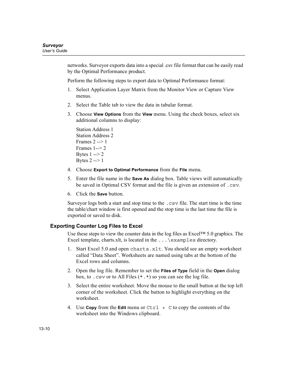 Exporting counter log files to excel, Exporting counter log files to excel -10 | Finisar Surveyor User Manual | Page 388 / 454