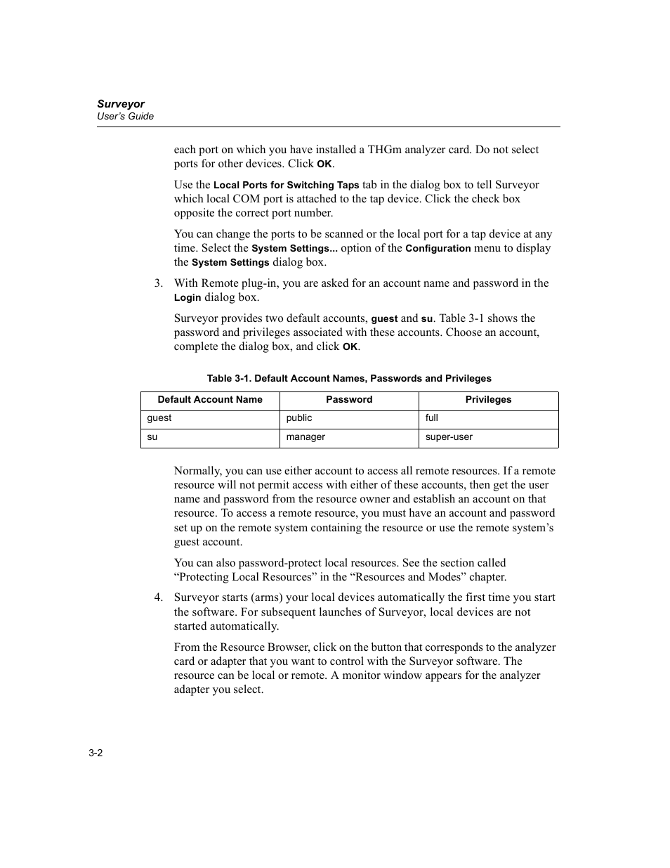 Default account names, passwords and privileges -2 | Finisar Surveyor User Manual | Page 42 / 454