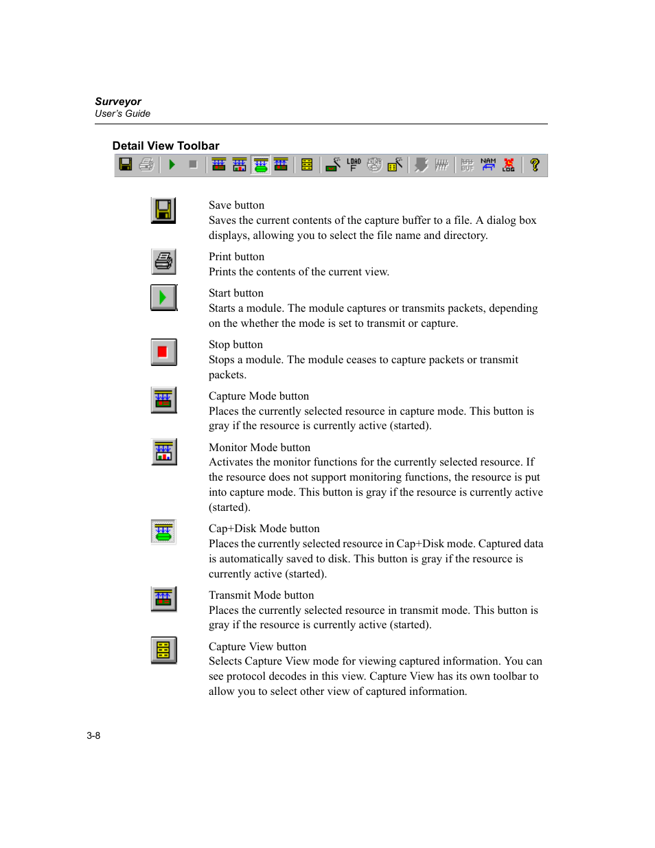 Detail view toolbar, Detail view toolbar -8 | Finisar Surveyor User Manual | Page 48 / 454