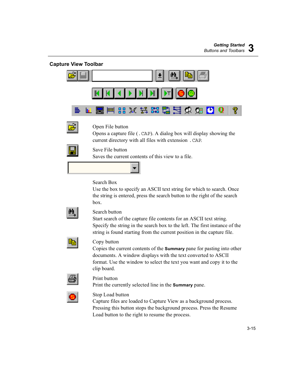 Capture view toolbar, Capture view toolbar -15 | Finisar Surveyor User Manual | Page 55 / 454