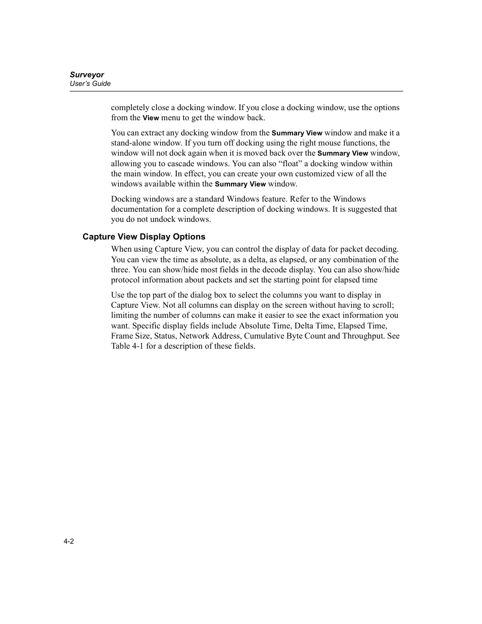 Capture view display options, Capture view display options -2 | Finisar Surveyor User Manual | Page 62 / 454