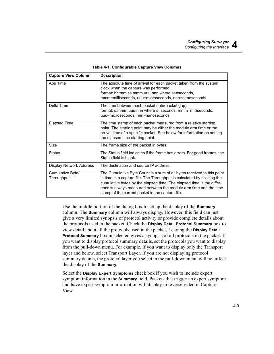 Configurable capture view columns -3 | Finisar Surveyor User Manual | Page 63 / 454