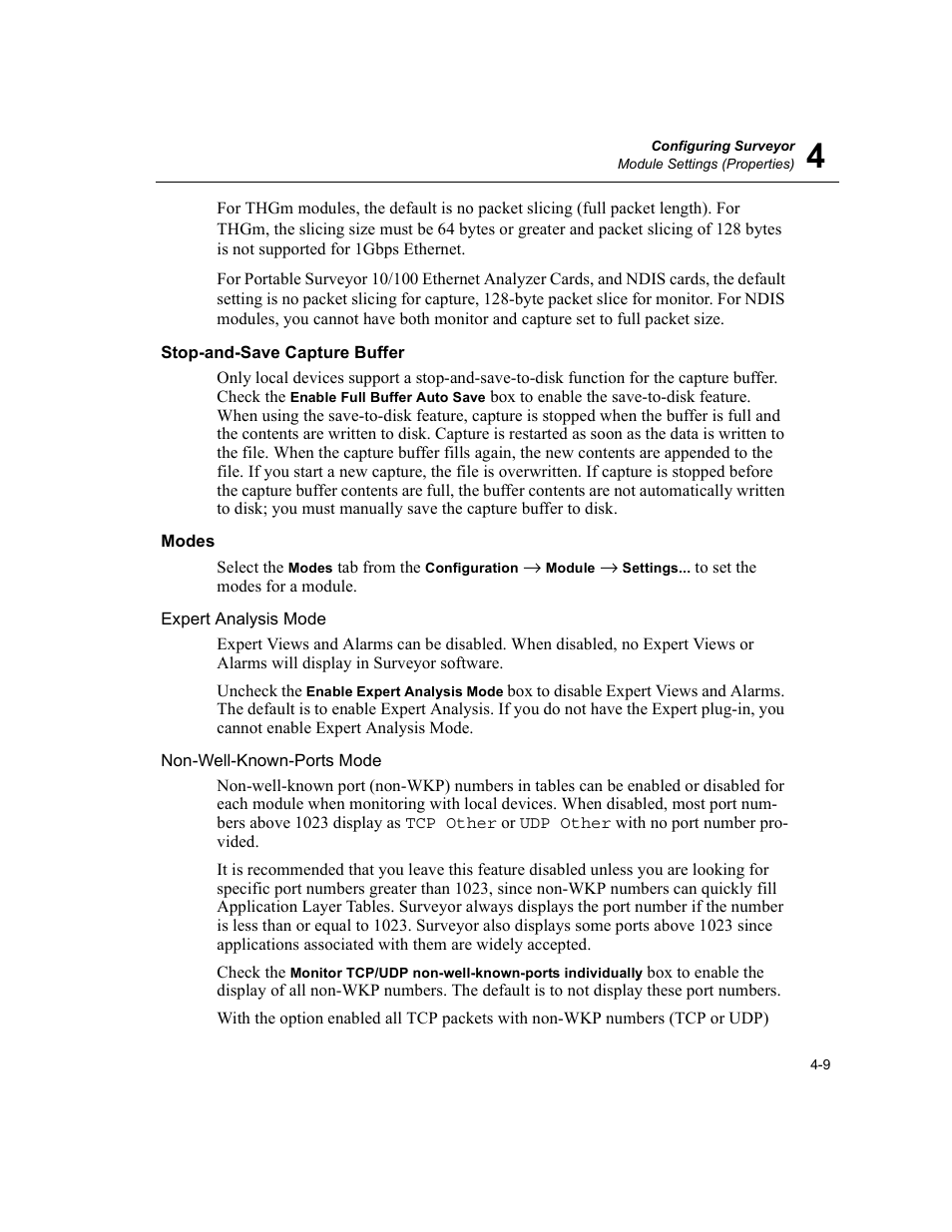 Stop-and-save capture buffer, Modes, Stop-and-save capture buffer -9 modes -9 | Finisar Surveyor User Manual | Page 69 / 454