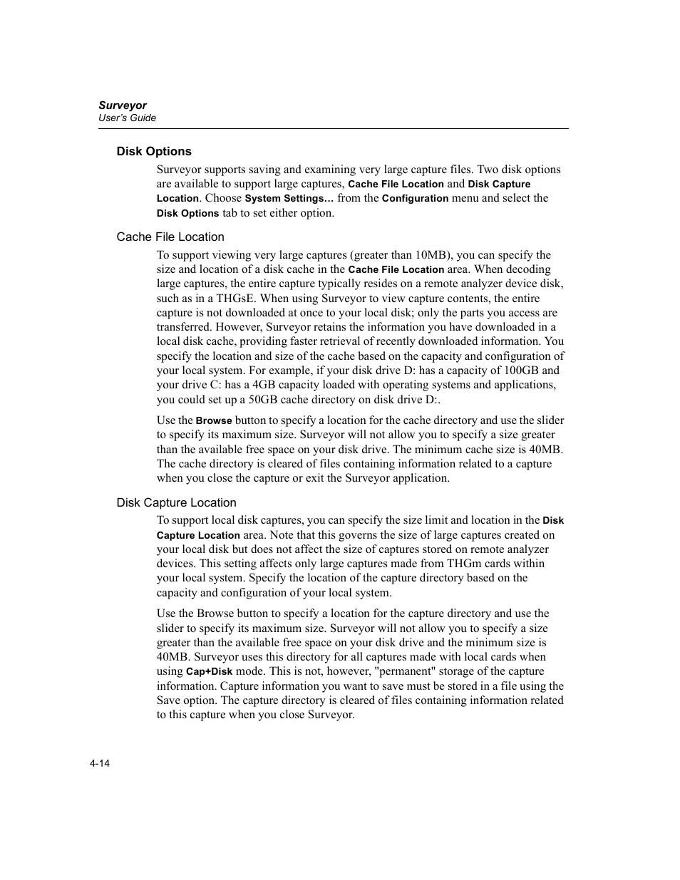 Disk options, Disk options -14 | Finisar Surveyor User Manual | Page 74 / 454