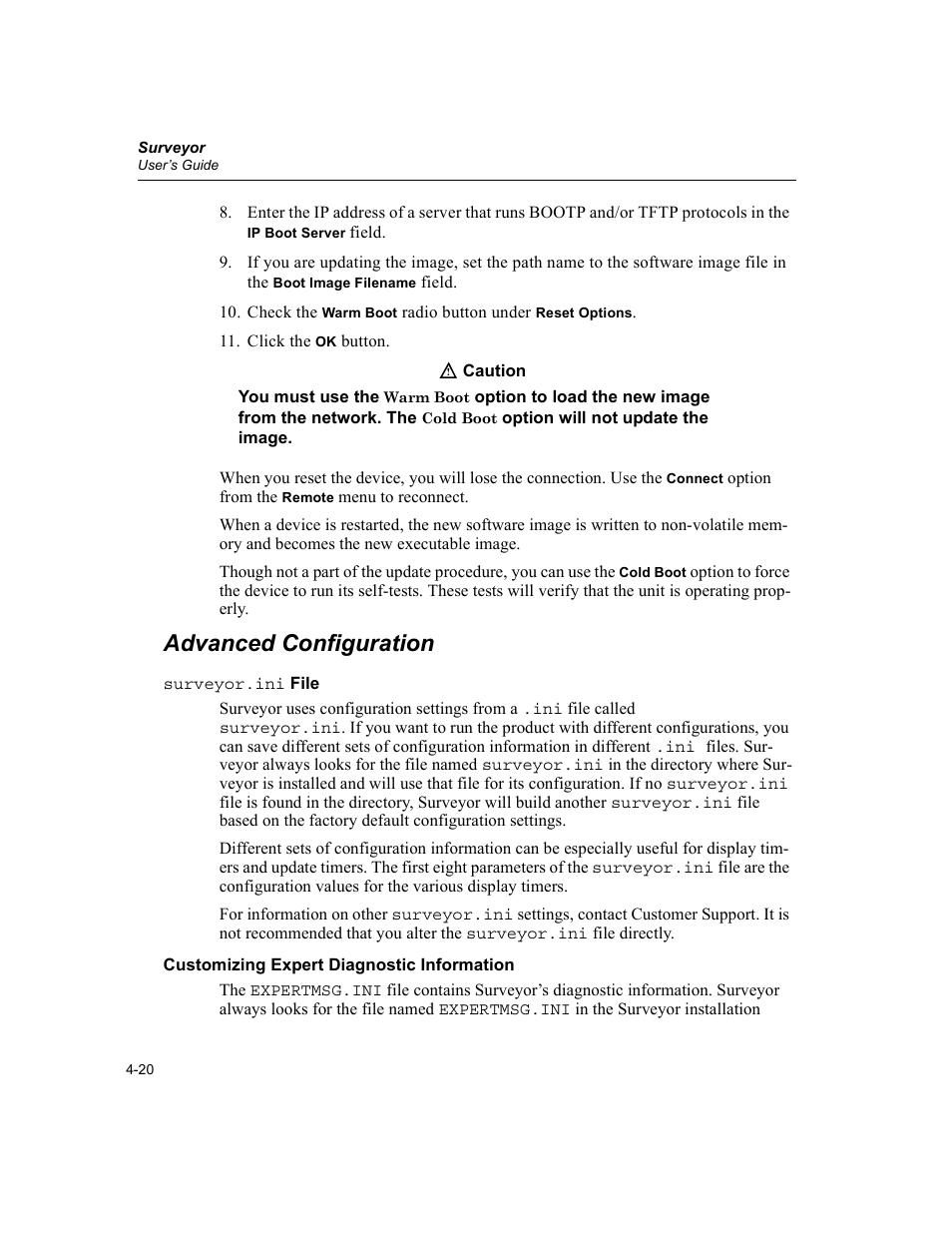 Advanced configuration, Surveyor.ini file, Customizing expert diagnostic information | Advanced configuration -20, Surveyor.ini, Customizing expert diagnostic information -20 | Finisar Surveyor User Manual | Page 80 / 454