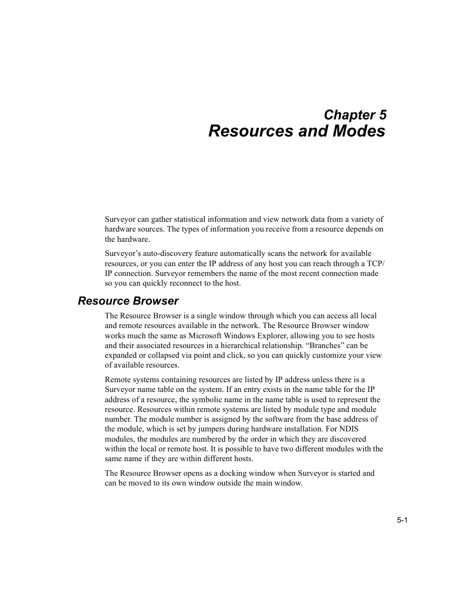 Resources and modes, Resource browser, Resources and modes -1 resource browser -1 | Chapter 5 | Finisar Surveyor User Manual | Page 89 / 454
