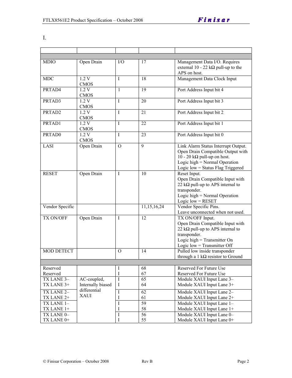 Finisar XENPAK Transponder FTLX8561E2 User Manual | Page 2 / 10