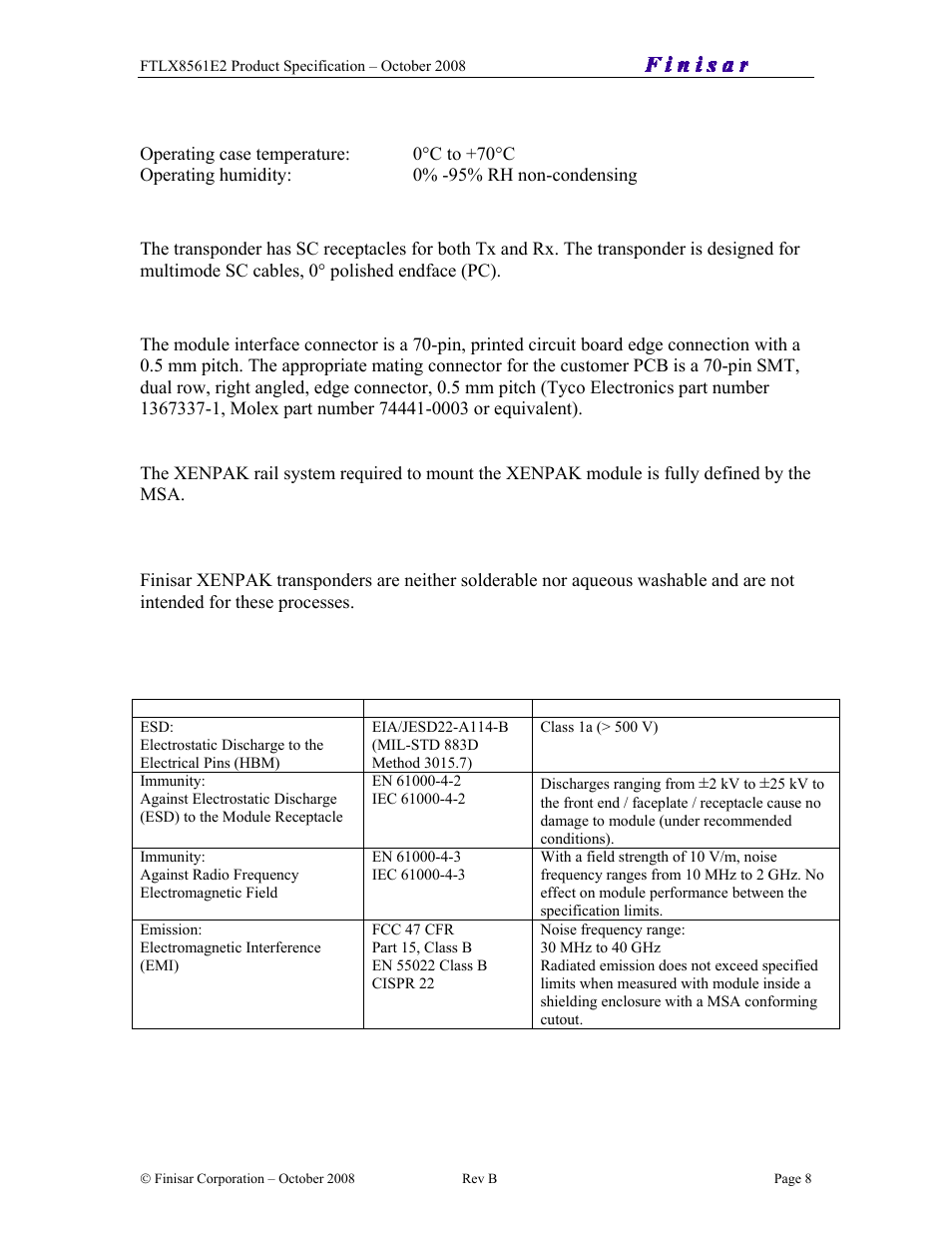 Finisar XENPAK Transponder FTLX8561E2 User Manual | Page 8 / 10