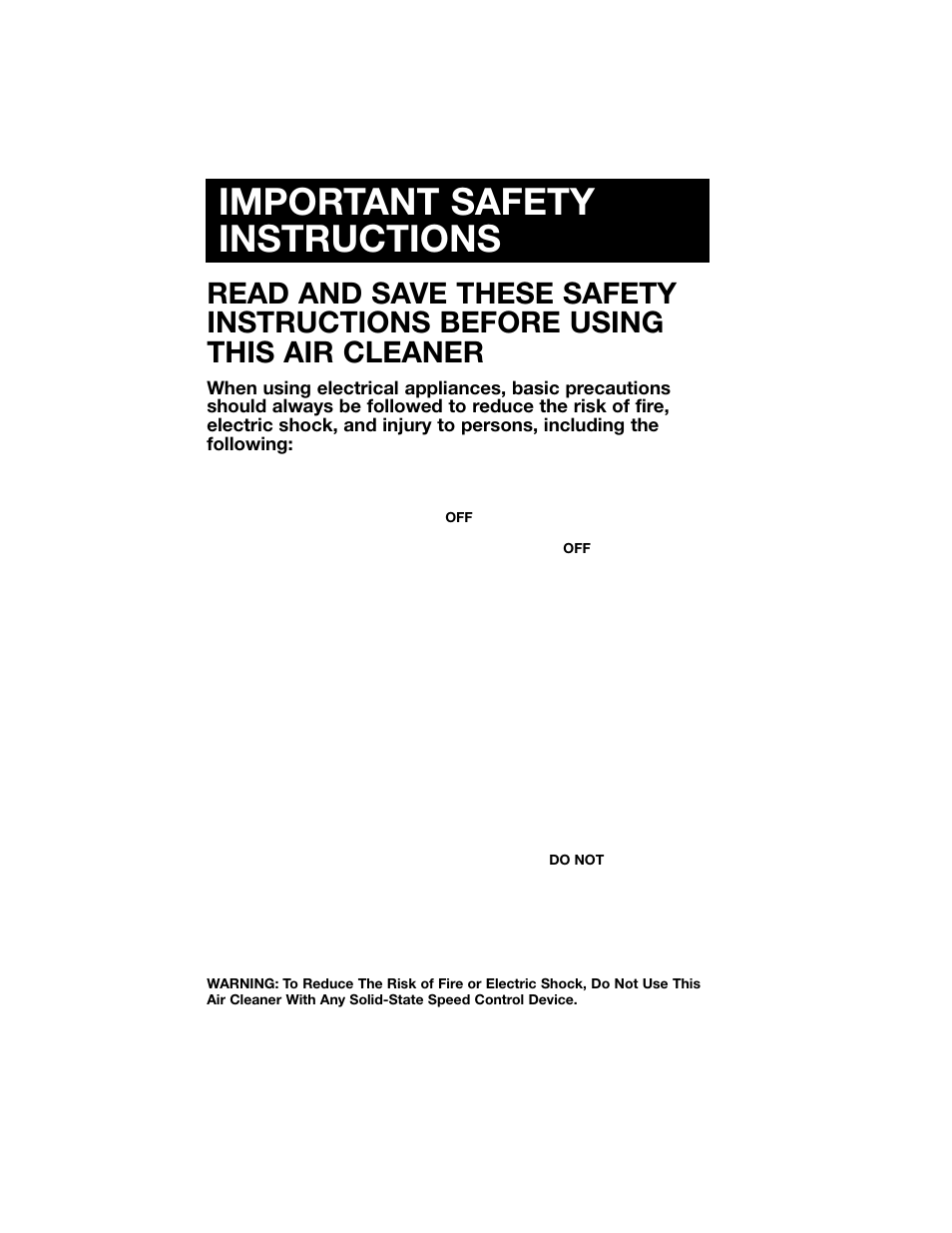 Important safety instructions | Filtera 50100 User Manual | Page 2 / 9