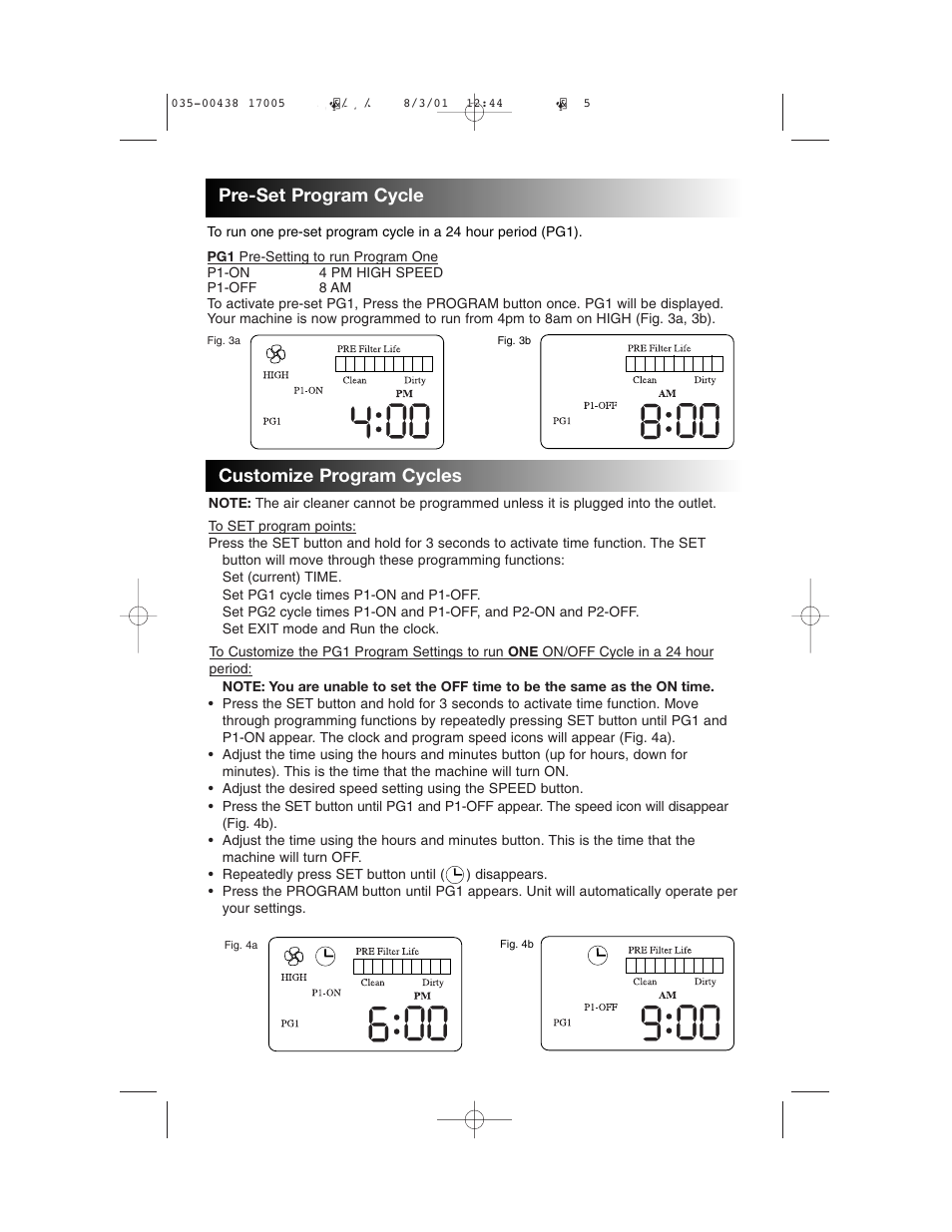 Customize program cycles, Pre-set program cycle | Filtera 17005 User Manual | Page 5 / 10