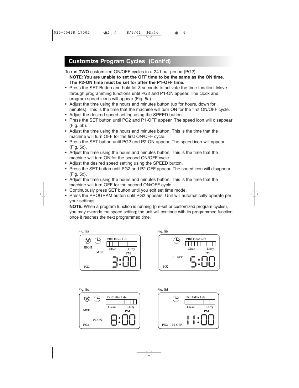 Customize program cycles (cont'd) | Filtera 17005 User Manual | Page 6 / 10