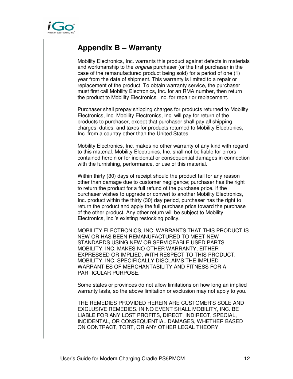 Appendix b – warranty | Front Electronics PS6PMCM User Manual | Page 12 / 13