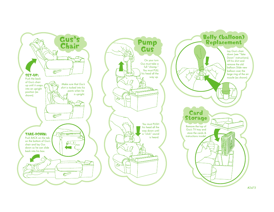 Pump gus, Gus’s chair, Card storage belly (balloon) replacement | Ins tructions | Fundex Games 2475 User Manual | Page 2 / 2