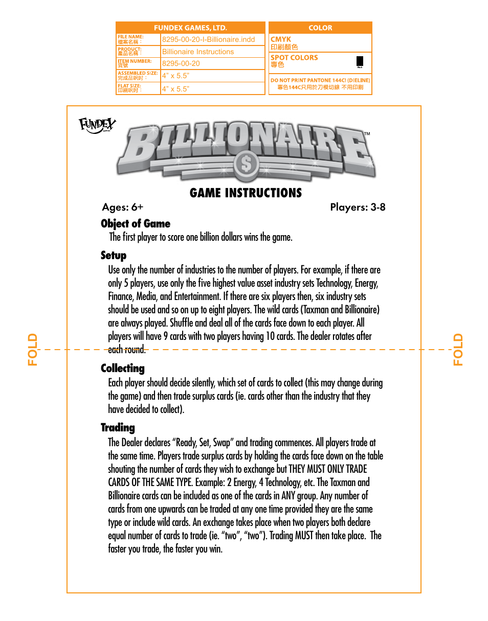 Fundex Games Billionaire User Manual | 2 pages