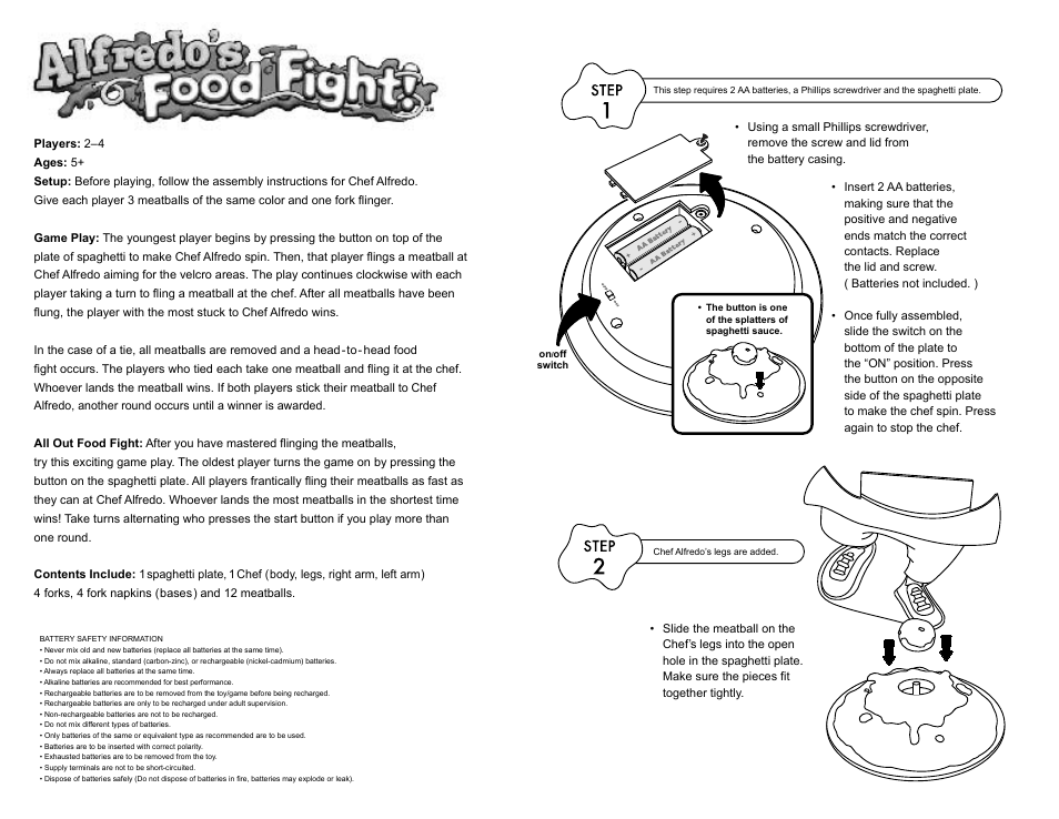 Fundex Games Alfredo's Food Fight User Manual | 2 pages