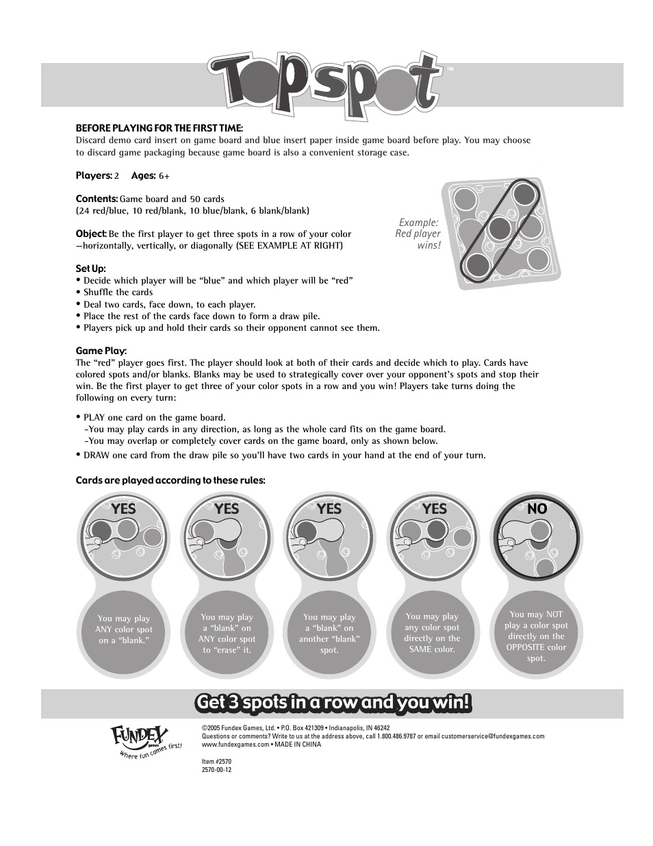 Fundex Games 2570 User Manual | 1 page