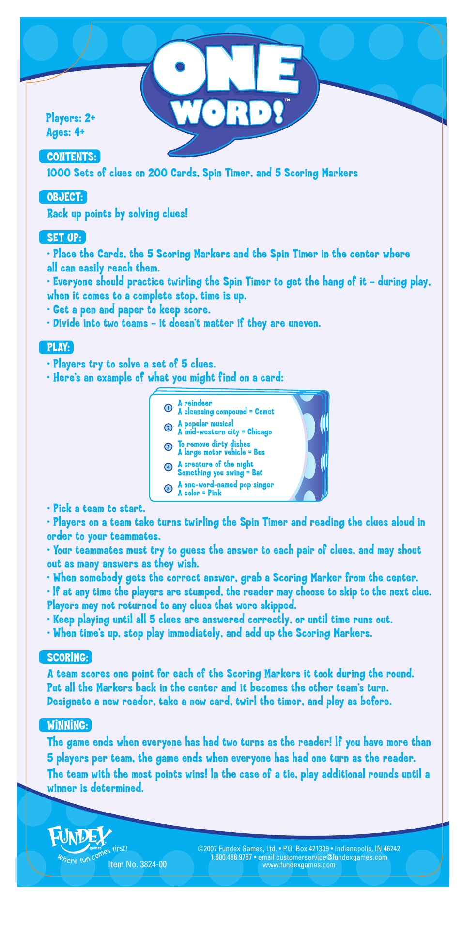 Fundex Games One Word User Manual | 1 page