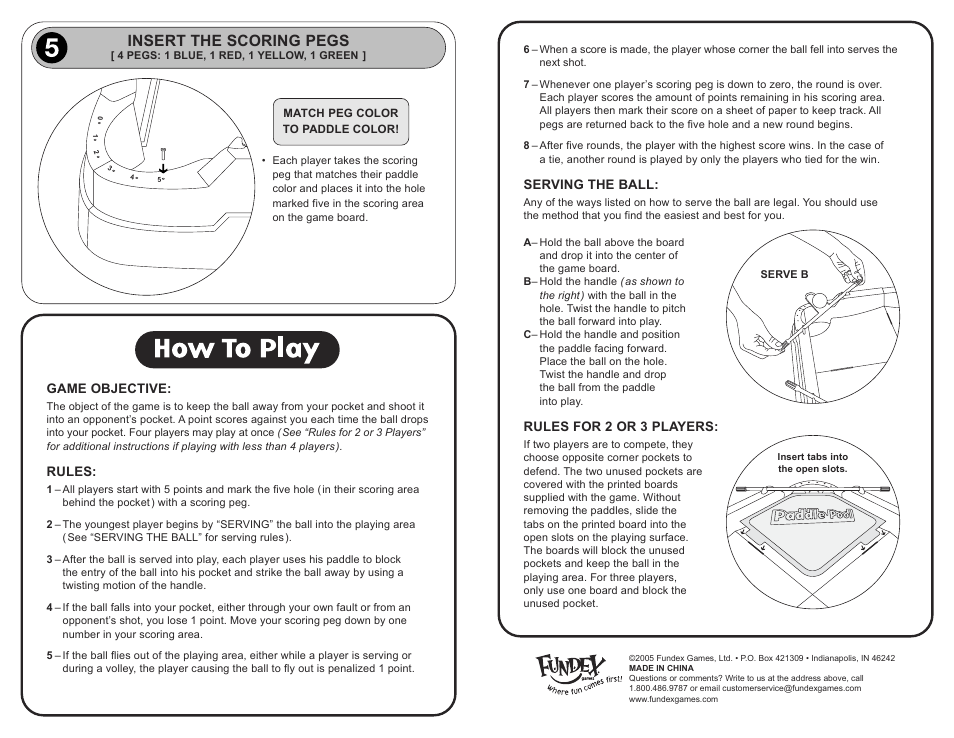 Insert the scoring pegs | Fundex Games Paddle Pool User Manual | Page 3 / 3