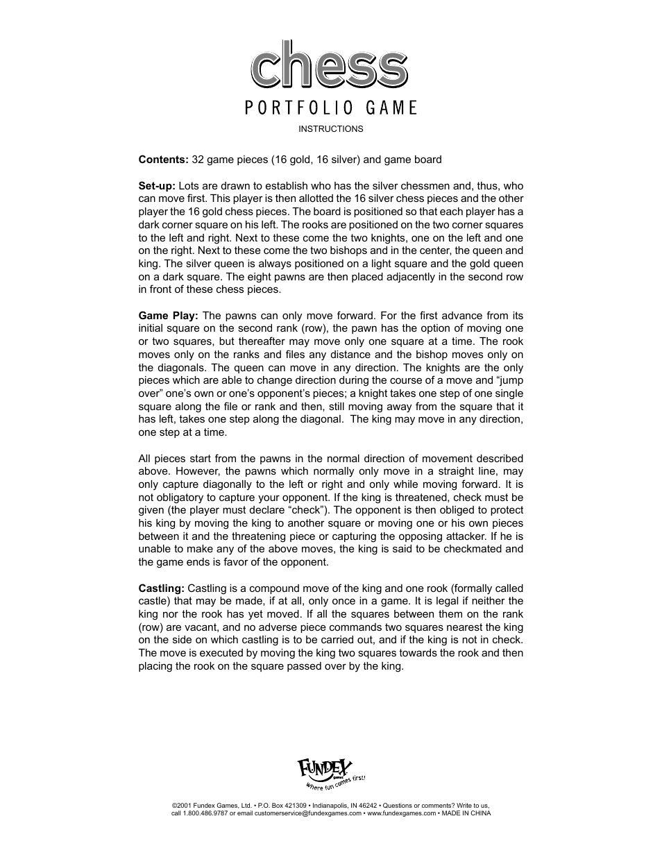Fundex Games Chess User Manual | 1 page