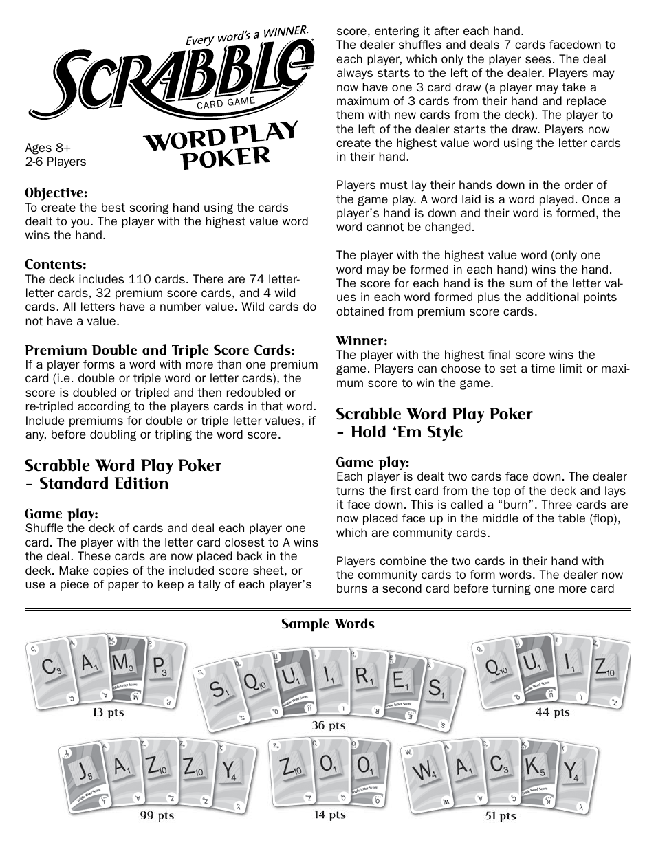 Fundex Games Scrabble Word Play Poker User Manual | 2 pages
