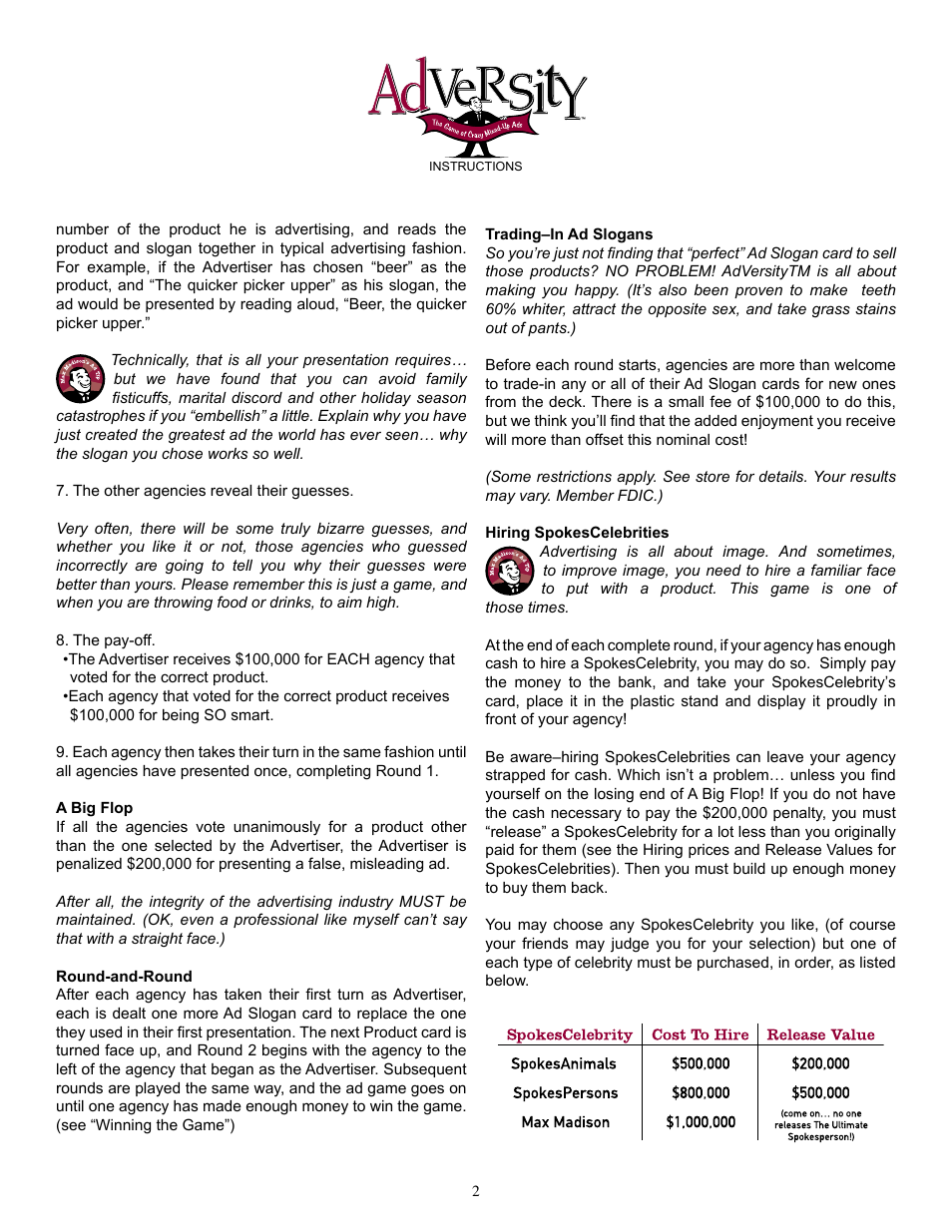 Fundex Games AdVersity User Manual | Page 2 / 4