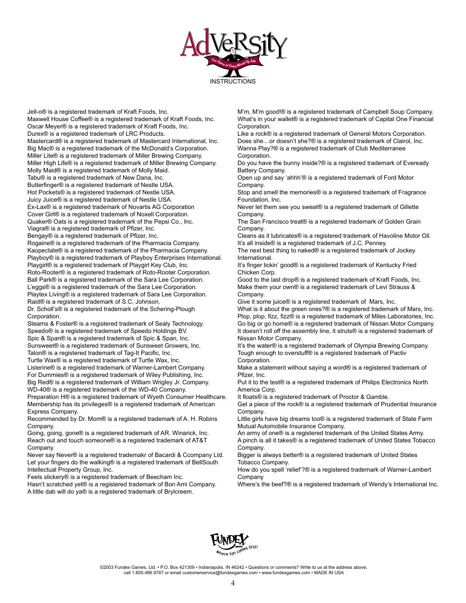 Fundex Games AdVersity User Manual | Page 4 / 4