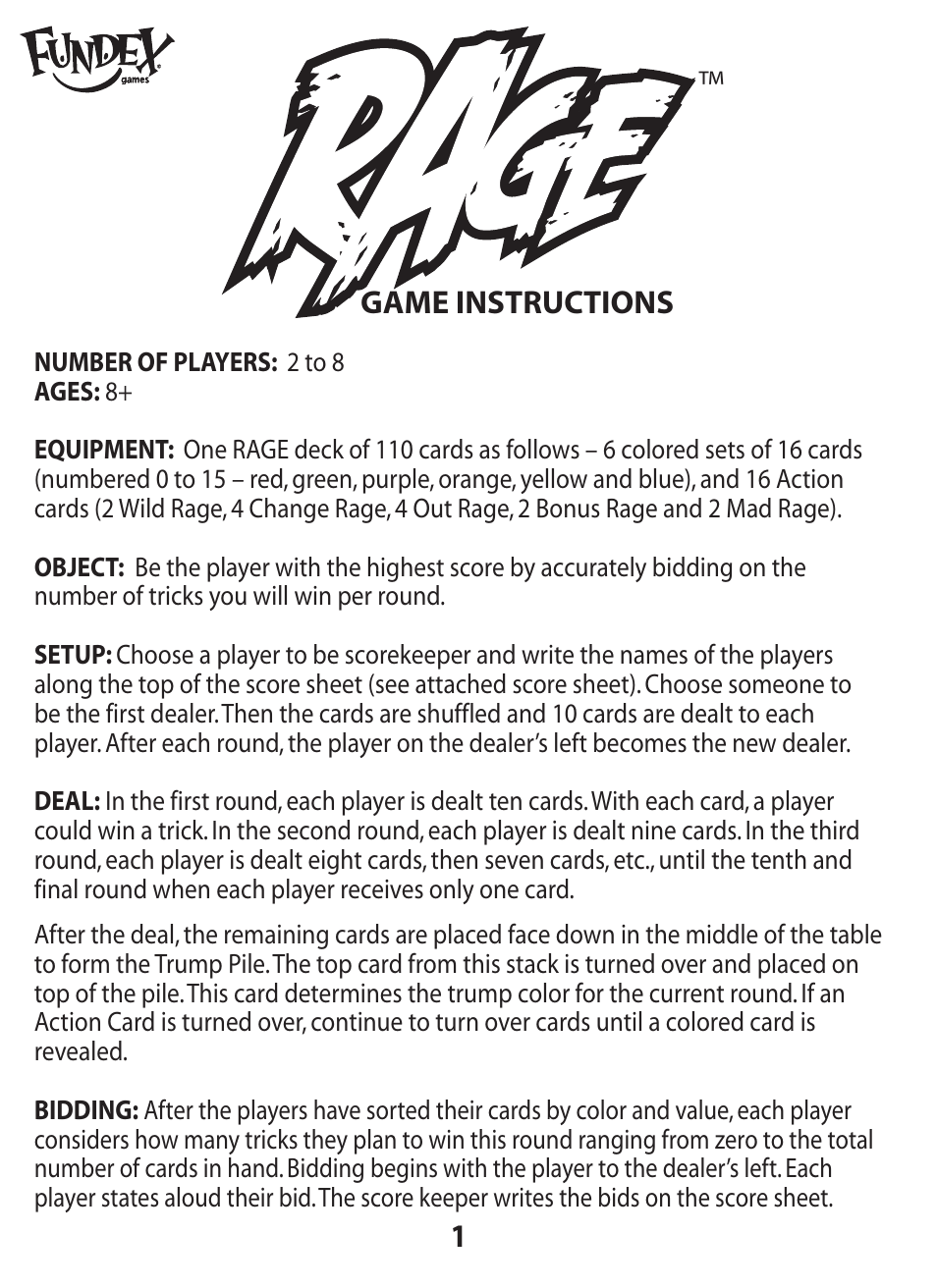 Fundex Games RAGE User Manual | 7 pages