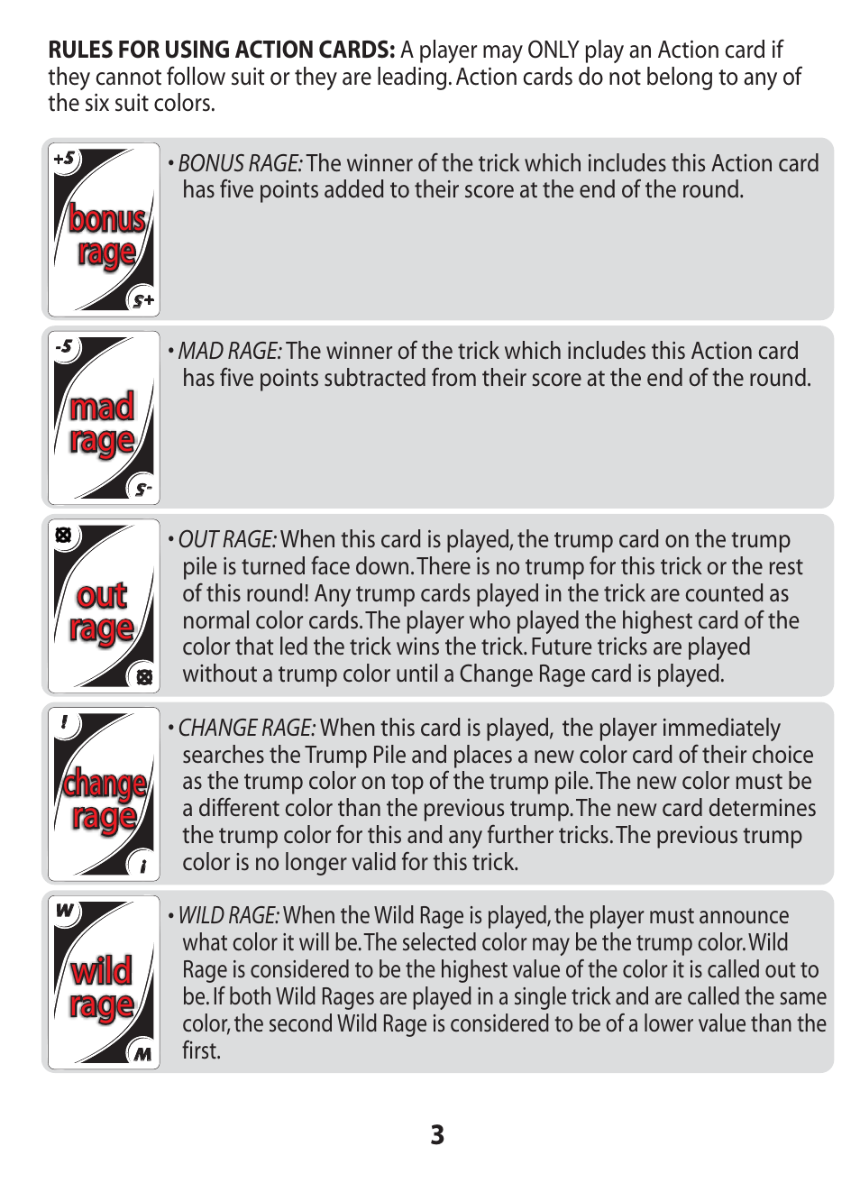 Bonus rage bonus rage, Out rage out rage change rage change rage, Wild rage wild rage | Mad rage mad rage | Fundex Games RAGE User Manual | Page 3 / 7