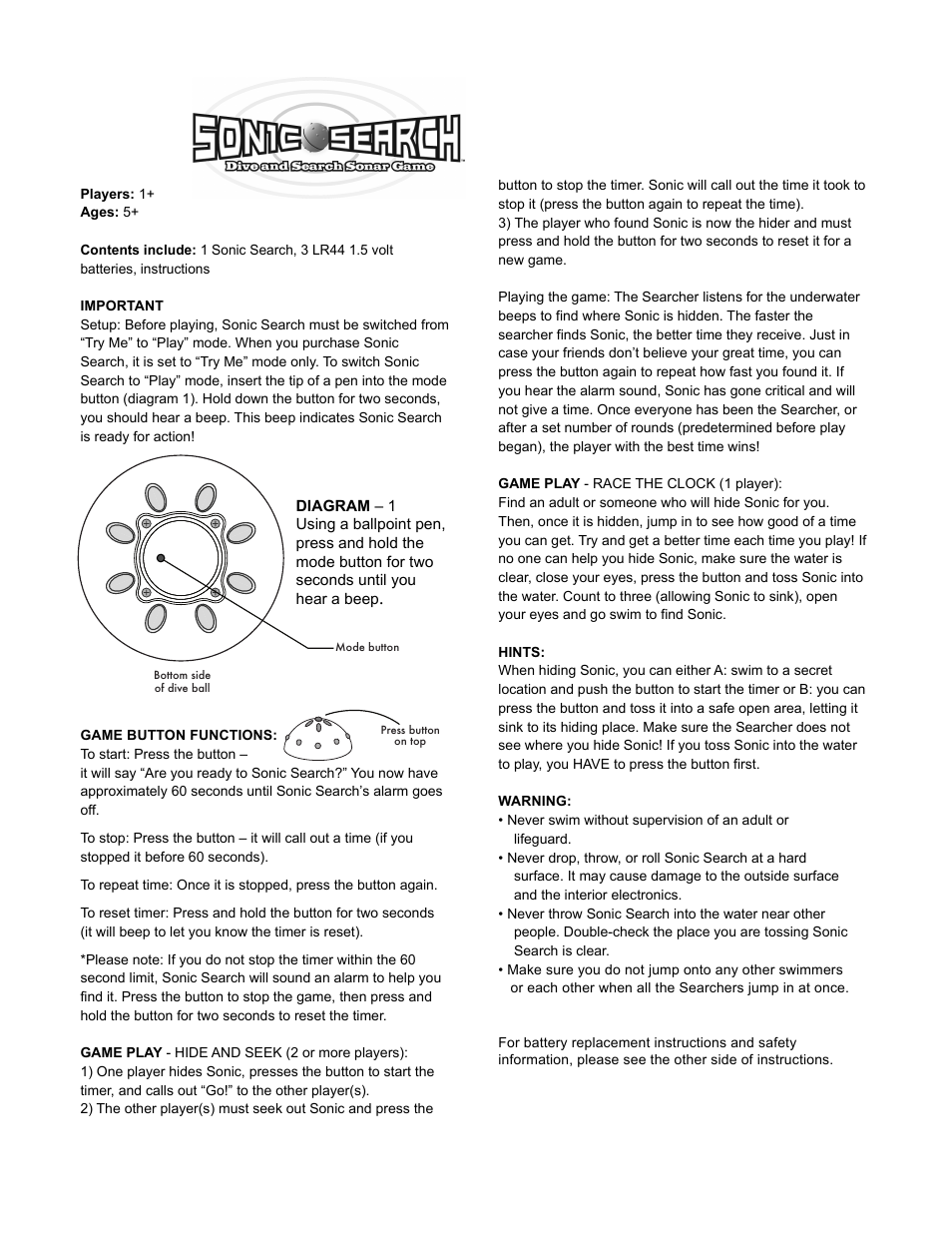 Fundex Games Sonic Search User Manual | 1 page