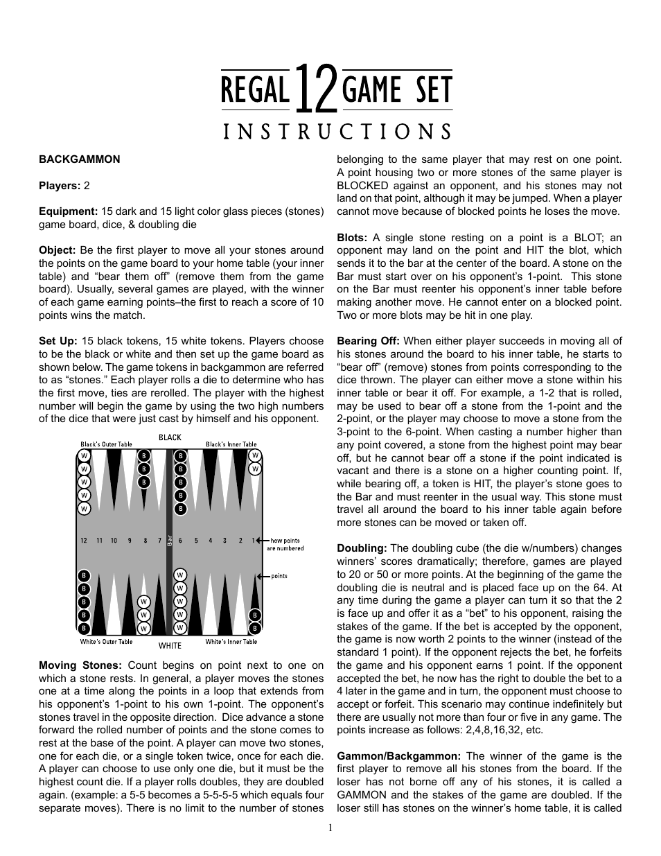 Fundex Games Regal 12 Backgammon User Manual | 5 pages