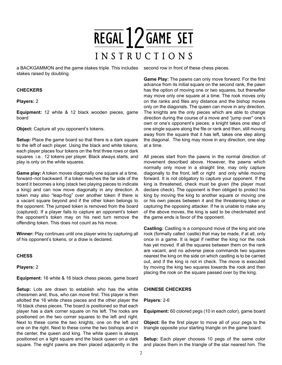 Fundex Games Regal 12 Backgammon User Manual | Page 2 / 5