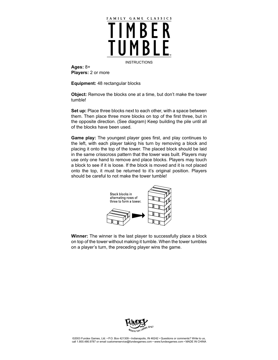 Fundex Games Timber Tumble User Manual | 1 page