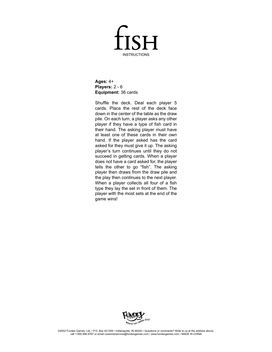 Fundex Games Fish User Manual | 1 page