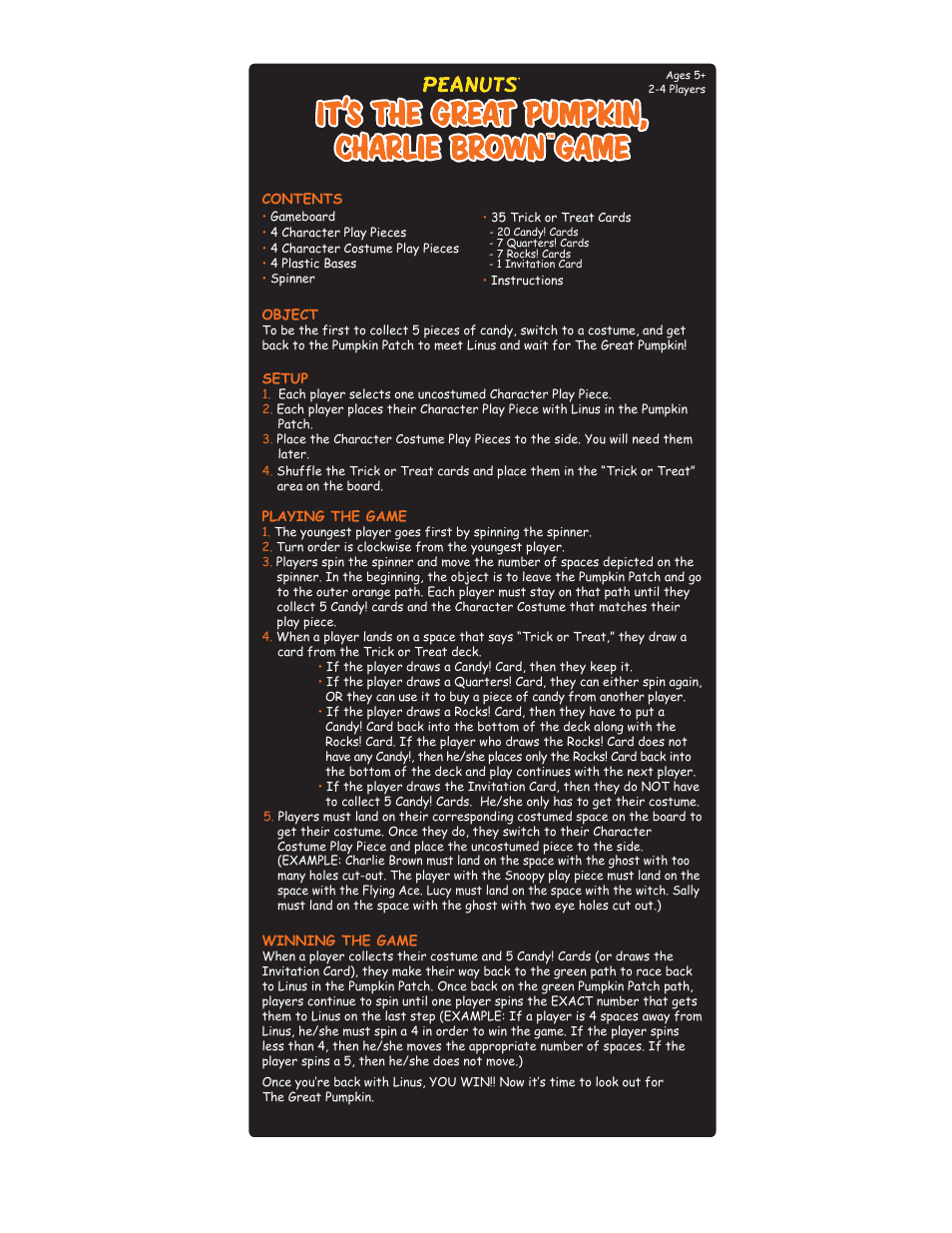 Fundex Games It's the Great Pumpkin Charlie Brown User Manual | 1 page