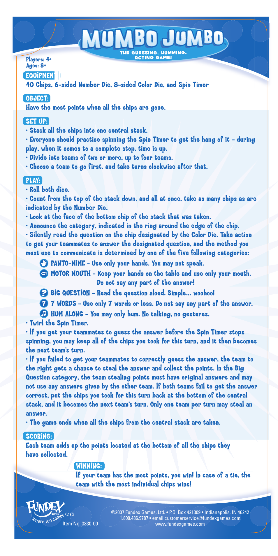 Fundex Games Mumbo Jumbo User Manual | 1 page