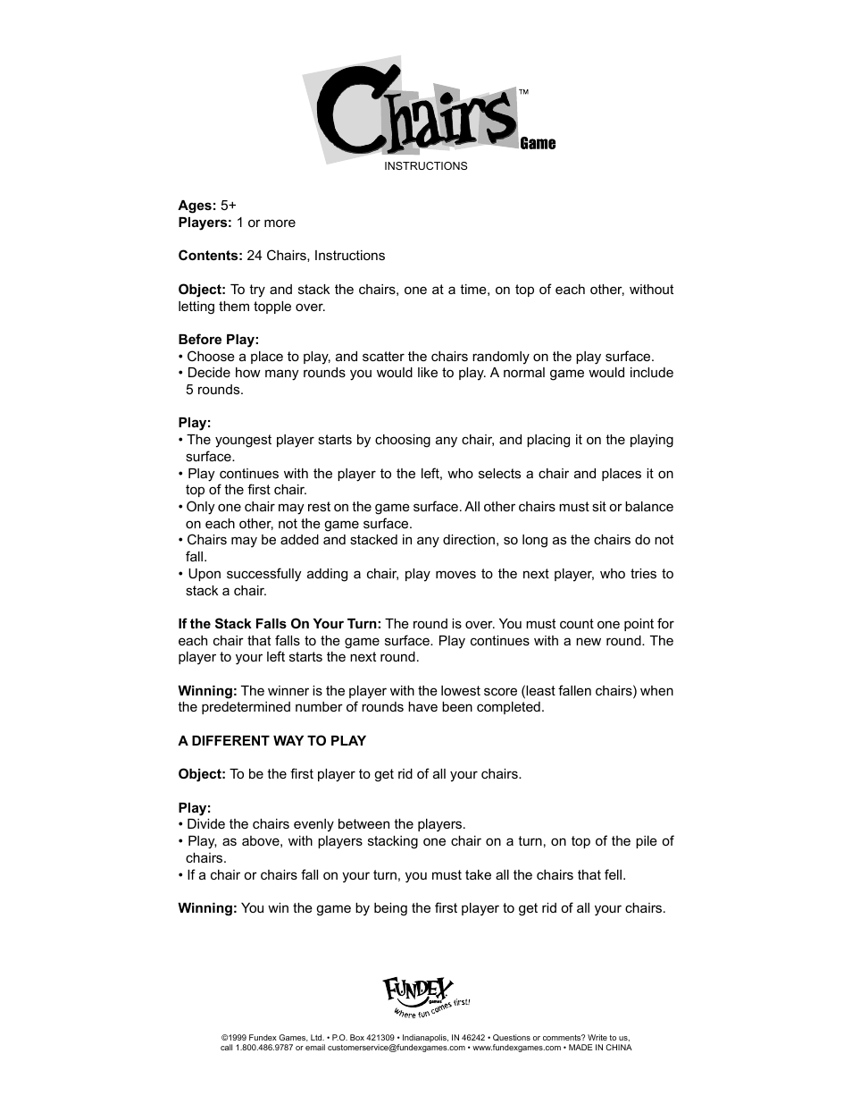 Fundex Games Chairs User Manual | 1 page