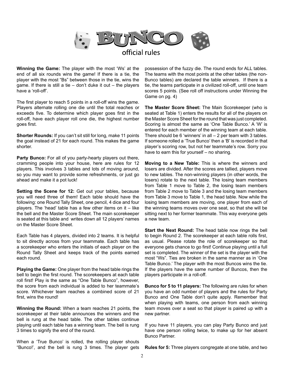 Fundex Games Bunco Party User Manual | Page 2 / 3