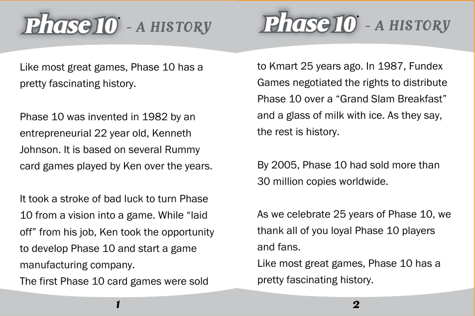 A his tory | Fundex Games 9923 User Manual | Page 2 / 10