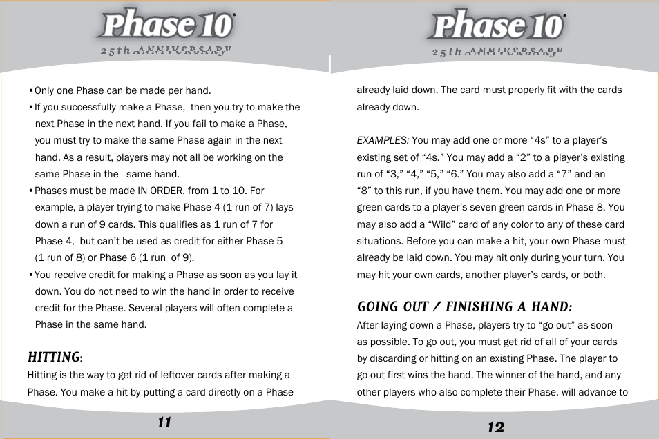 Hitting, Going out / finishing a hand | Fundex Games 9923 User Manual | Page 7 / 10