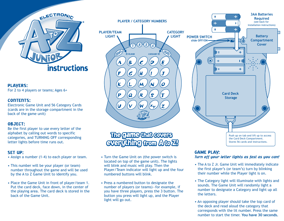 Fundex Games A To Z Jr. Electronic User Manual | 2 pages