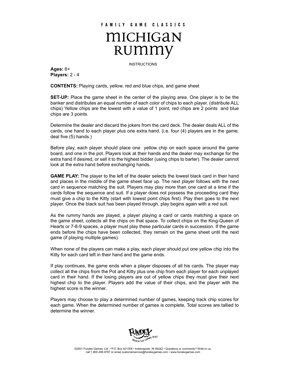 Fundex Games Michigan Rummy User Manual | 1 page