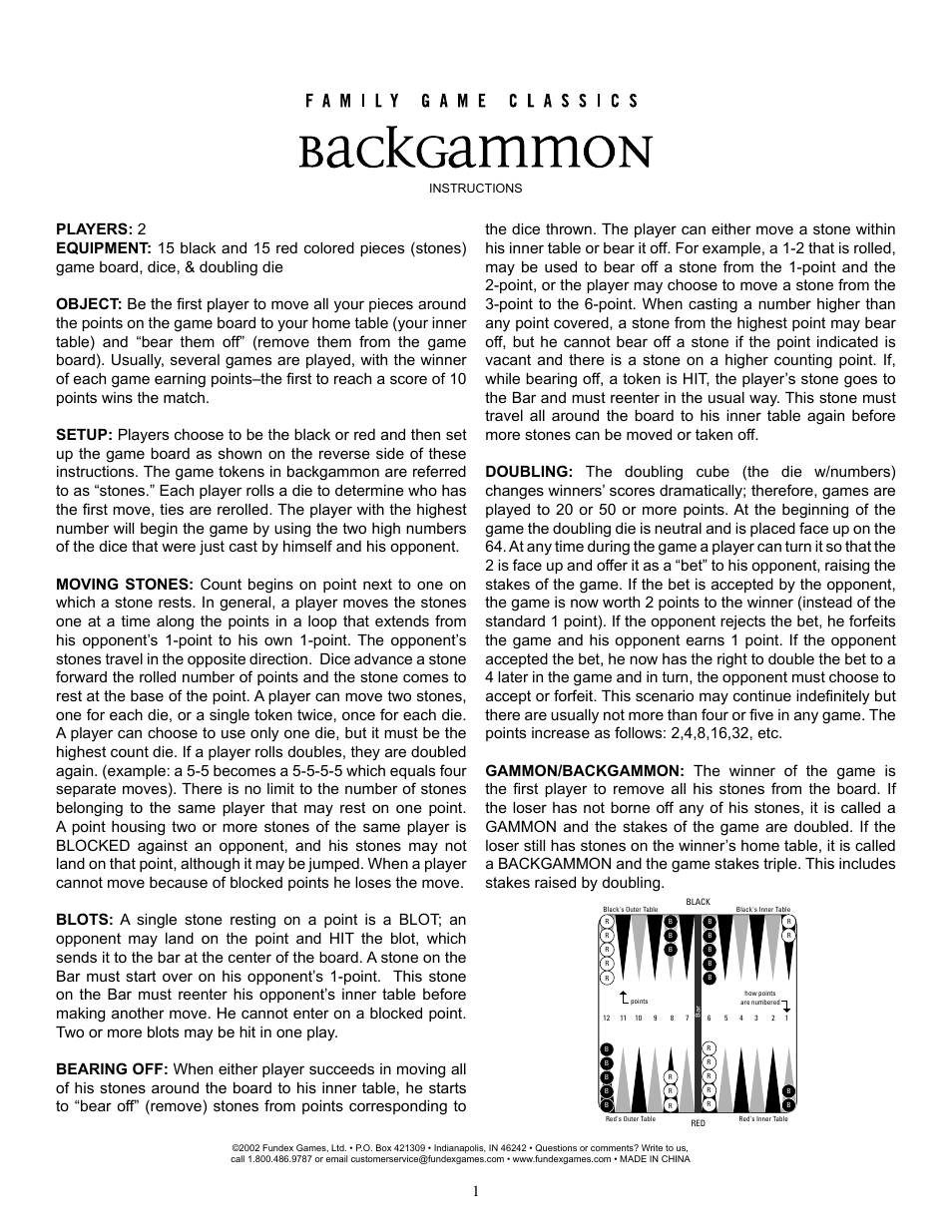 Fundex Games Backgammon User Manual | 1 page