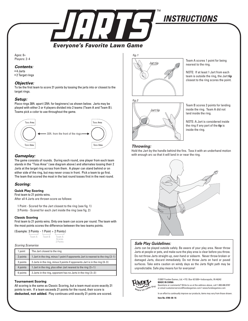 Fundex Games Jarts 07800016 User Manual | 1 page