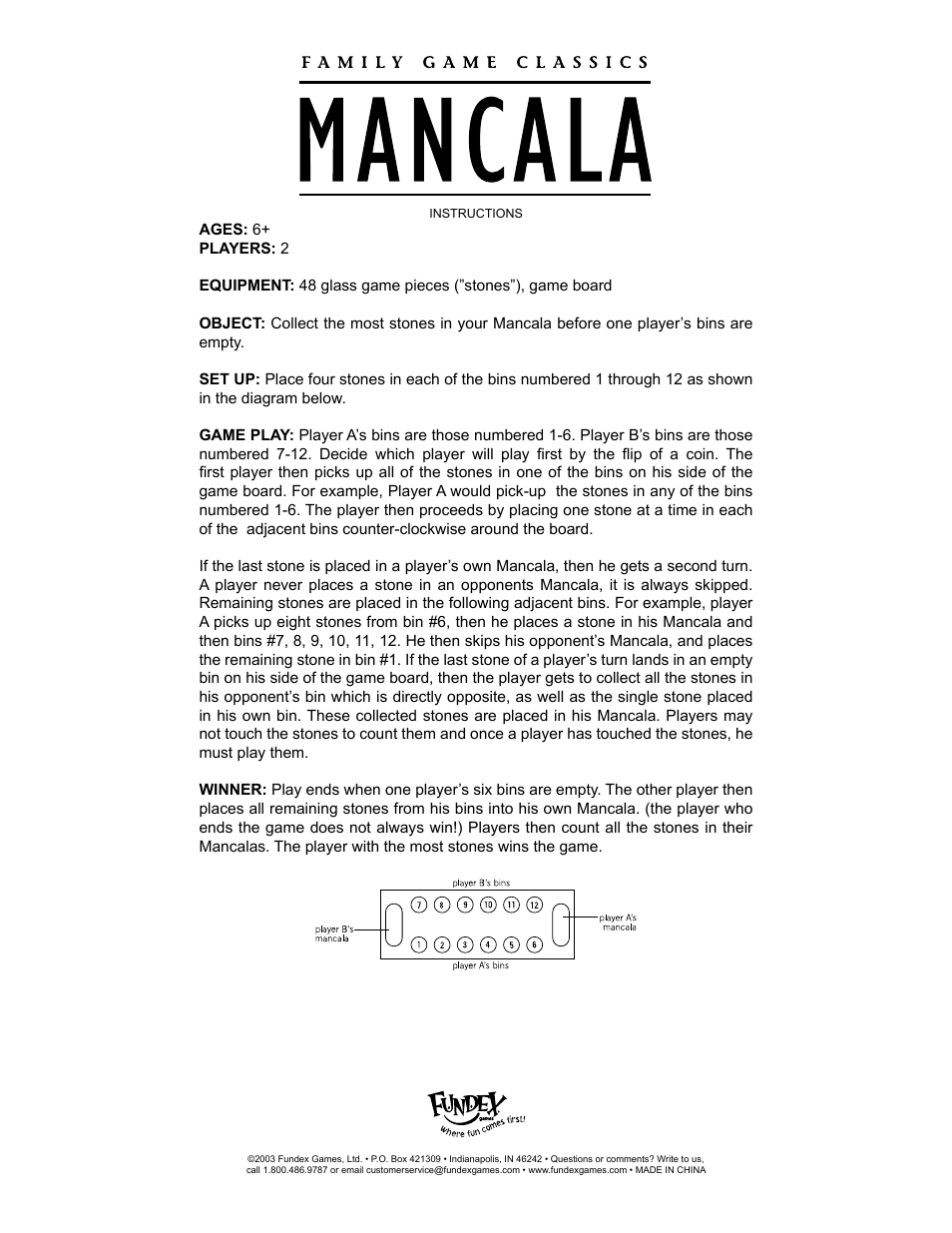 Fundex Games Mancala User Manual | 1 page
