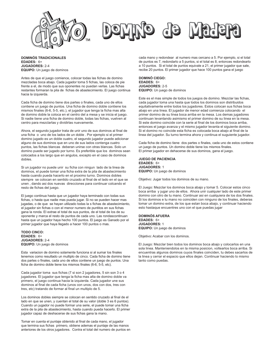 Domino de madera | Fundex Games El Chavo Dominoes User Manual | Page 2 / 2