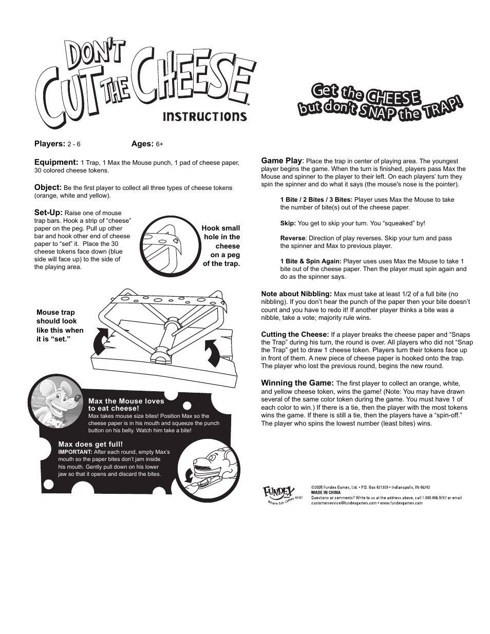 Fundex Games Don't Cut the Cheese User Manual | 1 page