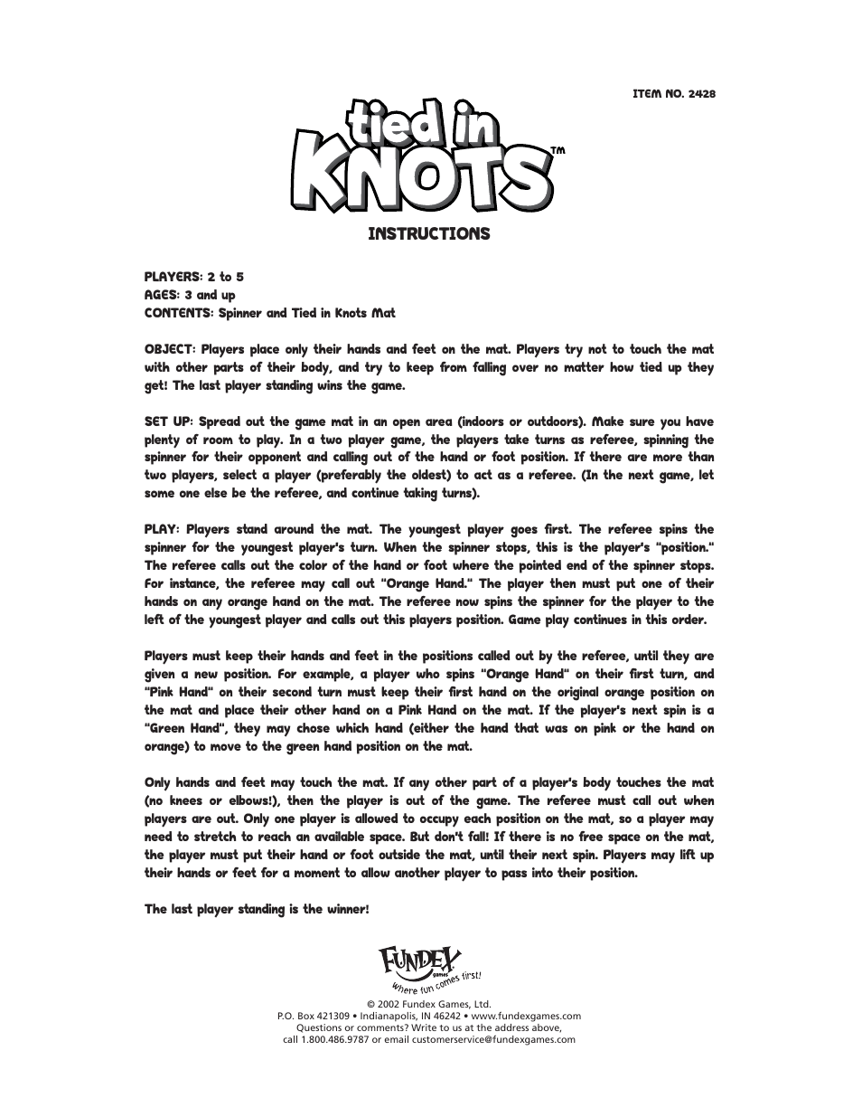 Fundex Games 2428 User Manual | 1 page