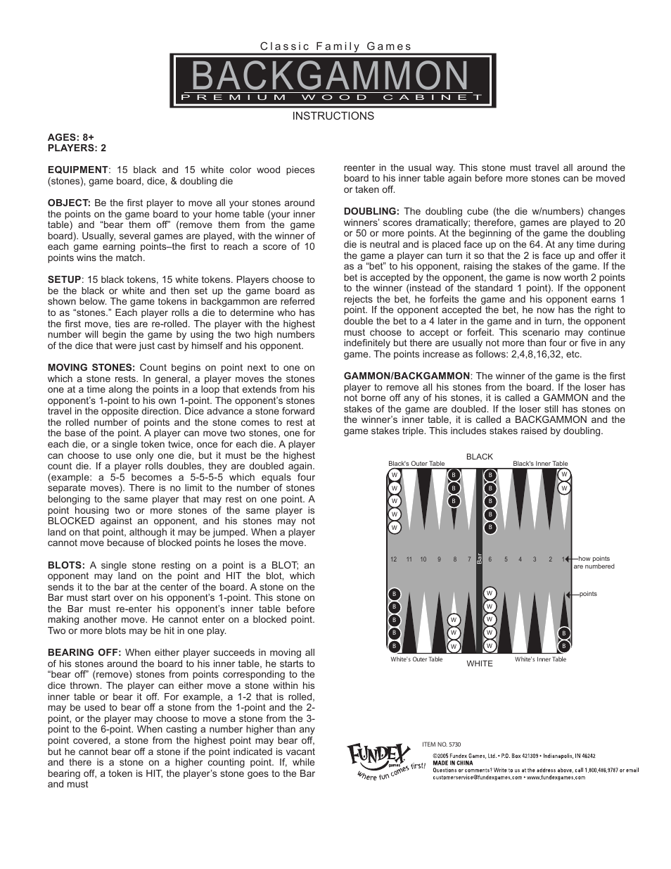 Fundex Games Premium Wood Backgammon 5730 User Manual | 1 page