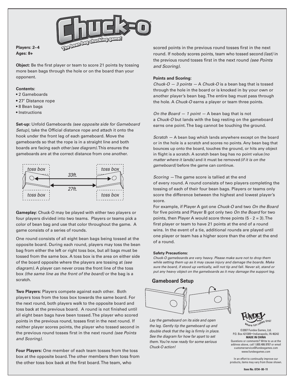 Fundex Games 0734-00-11 User Manual | 1 page