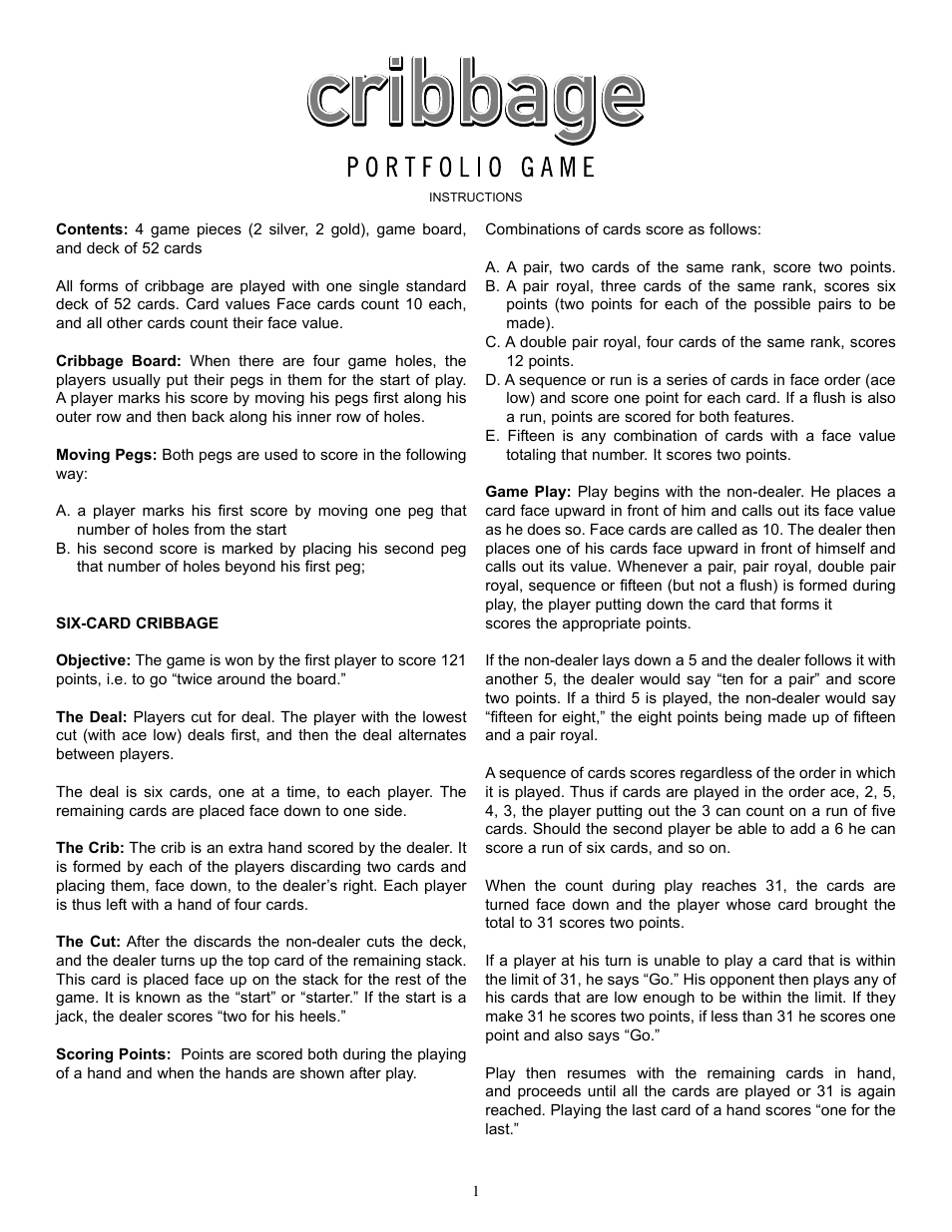 Fundex Games Cribbage User Manual | 2 pages
